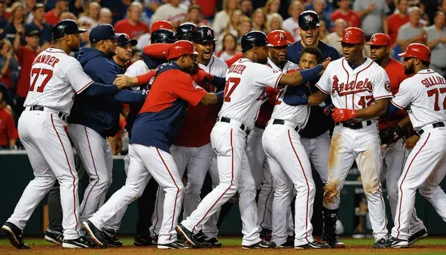 Lengthy suspensions handed out to members of wild Angels-Braves brawl that saw fists, tackles